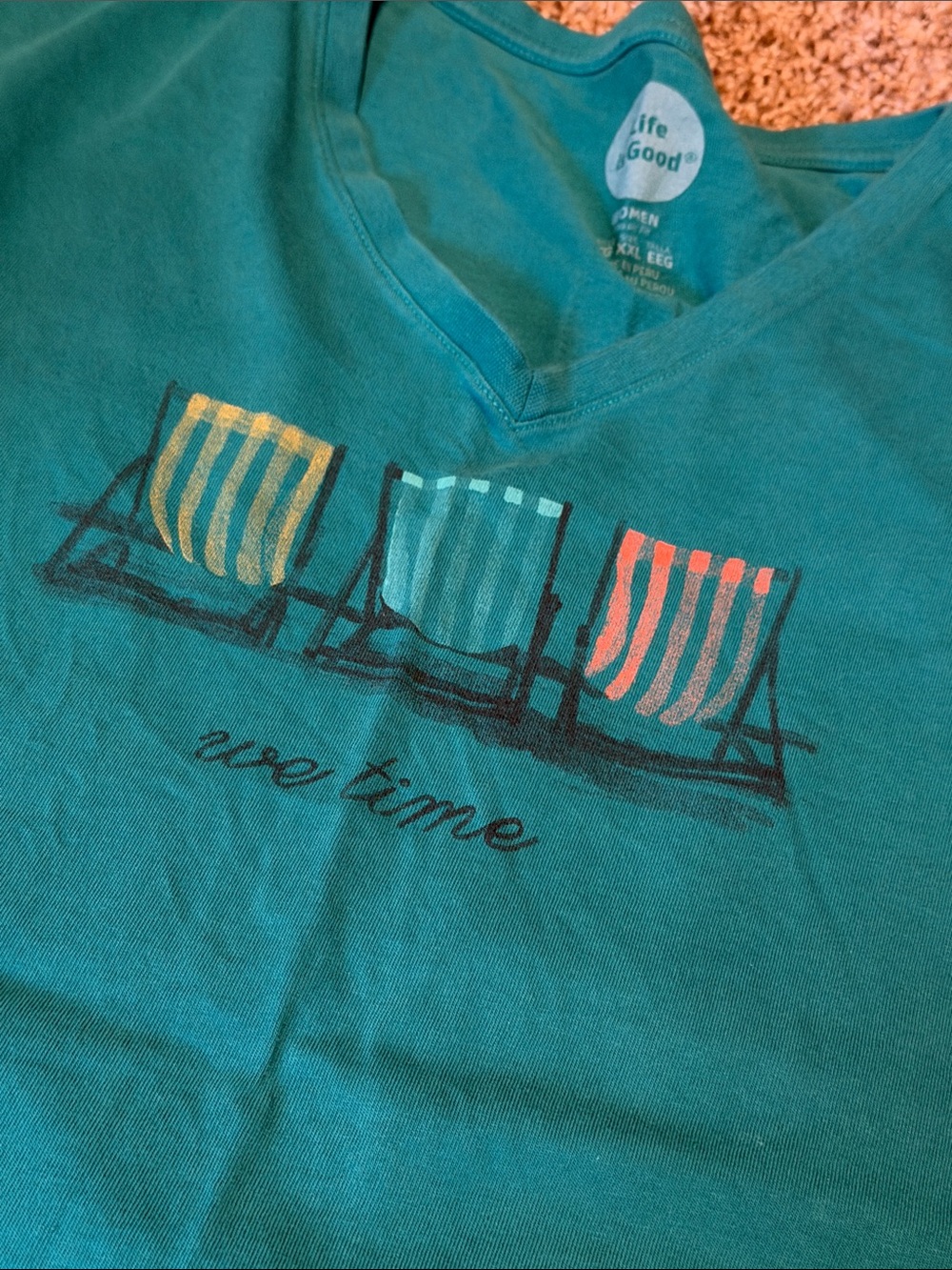 Life is Good “we time” v-neck classic fit tee in turquoise (XXL)
